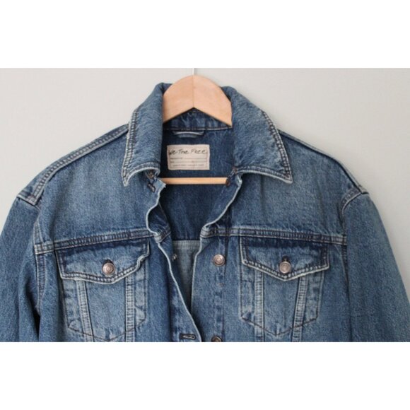 FREE PEOPLE We The FREE Jolene Trucker Oversized Denim Jean Jacket, Size XS - Picture 6 of 15
